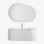 Badmeubelset Van Hout Met Geïntegreerde Wastafel Carsone Wit & Zonder Extra Eenheid & Ovaal Led En Anticondens 120x80 Cm Riben & Goud - Sklum