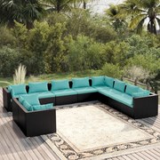 vidaXL 10-delige Loungeset met kussens poly rattan zwart