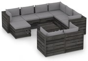 vidaXL 10-delige Loungeset met kussens grijs geïmpregneerd hout