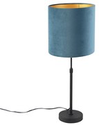 Stoffen Tafellamp zwart met velours kap blauw met goud 25 cm - Parte Klassiek / Antiek E27 cilinder / rond rond Binnenverlichting Lamp