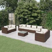 vidaXL 9-delige Loungeset met kussens poly rattan bruin