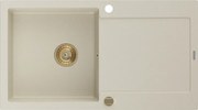 Mexen Leo granieten gootsteen met 1 bak en afdruiprek 900 x 500 mm, beige, gouden sifon - 6501901010-69-G