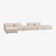 4-delige Chaise Longue Modulaire Hoekbank Links Met Daybed En Fogler Poef Chenille Crème Beige - Sklum