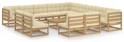 vidaXL 14-delige Loungeset met kussens massief grenenhout honingbruin