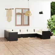 vidaXL 9-delige Loungeset met kussens poly rattan zwart