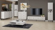 Commode VIENNA 1D3S Wit mat/zwart - KAST MET LADEN EN GERIBBELDE VOORPANELEN