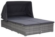 vidaXL Ligbed met kussen 2-persoons poly rattan grijs