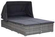 vidaXL Ligbed met kussen 2-persoons poly rattan grijs