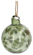 Kerstbal met takjes, glas, groen,Ø 5 cm