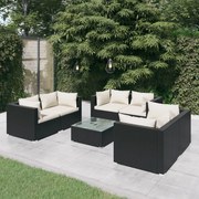 vidaXL 7-delige Loungeset met kussens poly rattan zwart