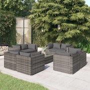 vidaXL 9-delige Loungeset met kussens poly rattan grijs