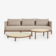 Tuinset Met 3-zitsbank En 2 Ronde Salontafels In Olivia Acaciahout Beige - Semoline - Sklum
