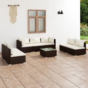 vidaXL 8-delige Loungeset met kussens poly rattan bruin