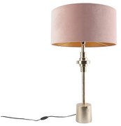 Art Deco tafellamp goud velours kap roze 50 cm - Diverso Art Deco E27 cilinder / rond Binnenverlichting Lamp