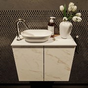 Mondiaz Fowy toiletmeubel 60cm Carrara met witte waskom links en kraangat