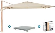 Platinum Challenger zweefparasol Premium T2 2,6x3,5 m - Champagne teak + voet en hoes
