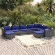 vidaXL 9-delige Loungeset met kussens poly rattan grijs