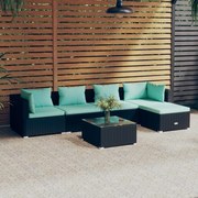 vidaXL 6-delige Loungeset met kussens poly rattan zwart