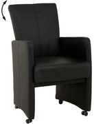 Goossens Excellent Eetkamerstoel Riva zwart leer verstelbaar met armleuning en met wielen, stijlvol landelijk