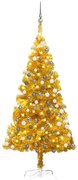 vidaXL Kunstkerstboom met LED's en kerstballen 120 cm PET goudkleurig