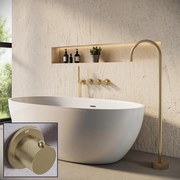 Saniclear Plus Curved inbouw badkraan met vrijstaande uitloop en staafhanddouche geborsteld messing - mat goud