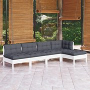 vidaXL 5-delige Loungeset met kussens grenenhout wit