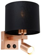 Wandlamp koper met leeslamp en kap 18 cm zwart - Brescia Modern E27 vierkant Binnenverlichting Lamp