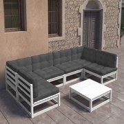 vidaXL 7-delige Loungeset met kussens massief grenenhout wit