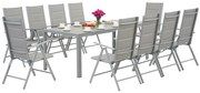 Garden Point lichtgrijze aluminium tuinmeubelen met grote Polywood Verona tafel voor 10 personen