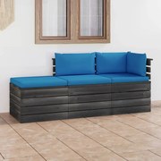 vidaXL 3-delige Loungeset met kussens pallet massief grenenhout