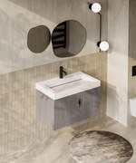 Muebles Calas badmeubel ribbelfront 80cm grijs eiken met solid surface wastafel met kraangat