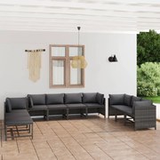 vidaXL 10-delige Loungeset met kussens poly rattan grijs