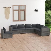 vidaXL 7-delige Loungeset met kussens poly rattan grijs