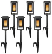 set van 6 LED Solar Fakkel Tuinlamp Zwart Tuinverlichting Zwart