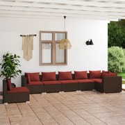 vidaXL 7-delige Loungeset met kussens poly rattan bruin