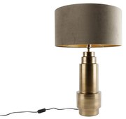 Tafellamp brons velours kap taupe met goud 50 cm - Bruut Art Deco E27 rond Binnenverlichting Lamp