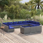 vidaXL 13-delige Loungeset met kussens poly rattan grijs