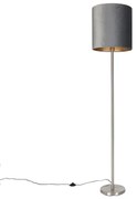 Moderne vloerlamp staal stoffen kap grijs 40 cm - Simplo Modern E27 Binnenverlichting Lamp