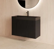 Gliss Design Hybris badmeubel met ribbelfront 60cm black veneer met zwarte wastafel met 1 kraangat Lako
