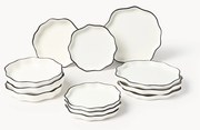 Porseleinen serviesset Bia met golvende rand, 4 personen, 12-delig