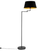 Vloerlamp zwart met zwart plisse kap en verstelbare arm - Ladas Deluxe Klassiek / Antiek E27 Binnenverlichting Lamp