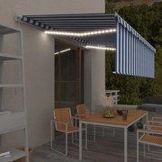 vidaXL Luifel handmatig uittrekbaar met rolgordijn LED 5x3 m blauw wit