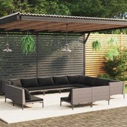 vidaXL 12-delige Loungeset met kussens poly rattan donkergrijs