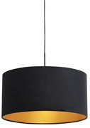 Hanglamp met velours kap zwart met goud 50 cm - Combi