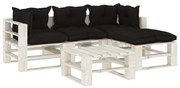 vidaXL 5-delige Loungeset met zwarte kussens pallet hout