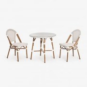 Brielle Bistro Ronde Tafelset (80 Cm Diameter) En Twee Stapelbare Aluminium Tuinstoelen Gardenia Wit - Sklum