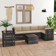 vidaXL 7-delige Loungeset met kussens pallet massief grenenhout