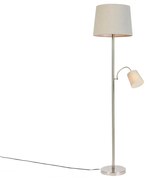 Smart vloerlamp staal met grijze kap incl. Wifi A60 en E14 - Retro
