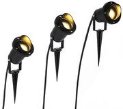 Set van 3 prikspots zwart incl. snoer en stekker IP65 - Done