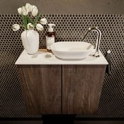 Mondiaz Fowy toiletmeubel 60cm dark brown met witte waskom rechts en kraangat